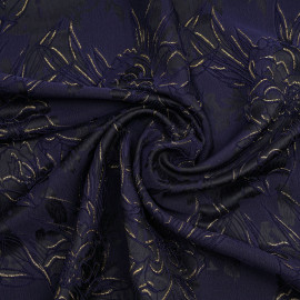tissu jacquard bleu marine sergé à motif abstrait satiné X 10 CM