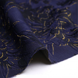 tissu jacquard bleu marine sergé à motif abstrait satiné X 10 CM
