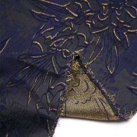 tissu jacquard bleu marine sergé à motif abstrait satiné X 10 CM