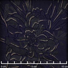 Tissu jacquard noir à motif fleuri bleu et doré - mercerie en ligne - pretty mercerie 