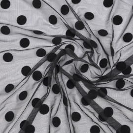 Tissu mousseline noir à motif pois velours - mercerie en ligne - pretty mercerie 