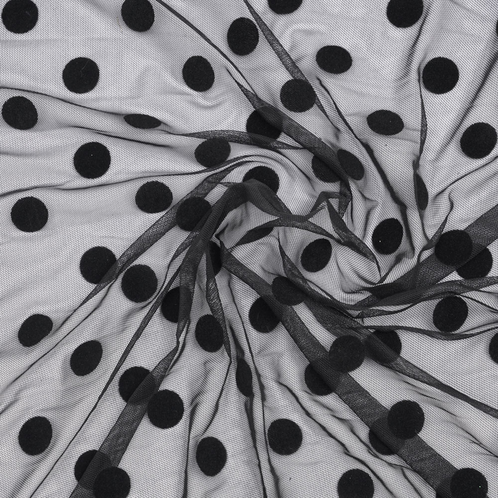 Tissu mousseline noir à motif pois velours - mercerie en ligne - pretty mercerie 