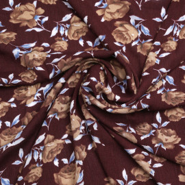 Tissu viscose chocolate truffle à motif fleuri beige et bleu | Pretty Mercerie | mercerie en ligne
