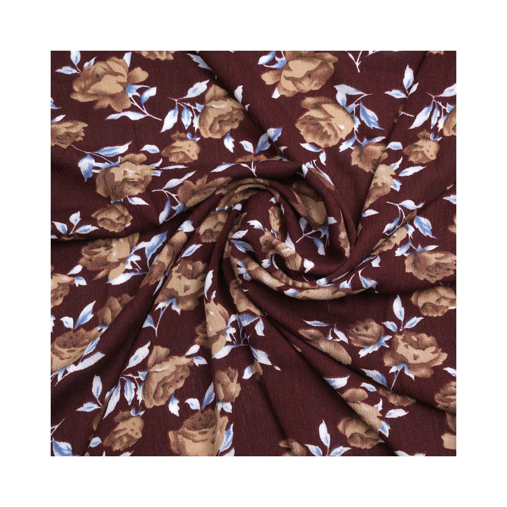 Tissu viscose chocolate truffle à motif fleuri beige et bleu | Pretty Mercerie | mercerie en ligne