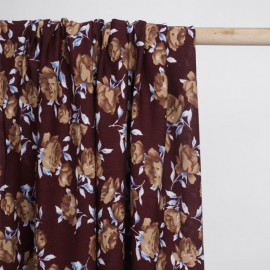 Tissu viscose chocolate truffle à motif fleuri beige et bleu | Pretty Mercerie | mercerie en ligne