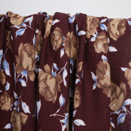 Tissu viscose chocolate truffle à motif fleuri beige et bleu | Pretty Mercerie | mercerie en ligne