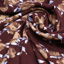 Tissu viscose chocolate truffle à motif fleuri beige et bleu | Pretty Mercerie | mercerie en ligne