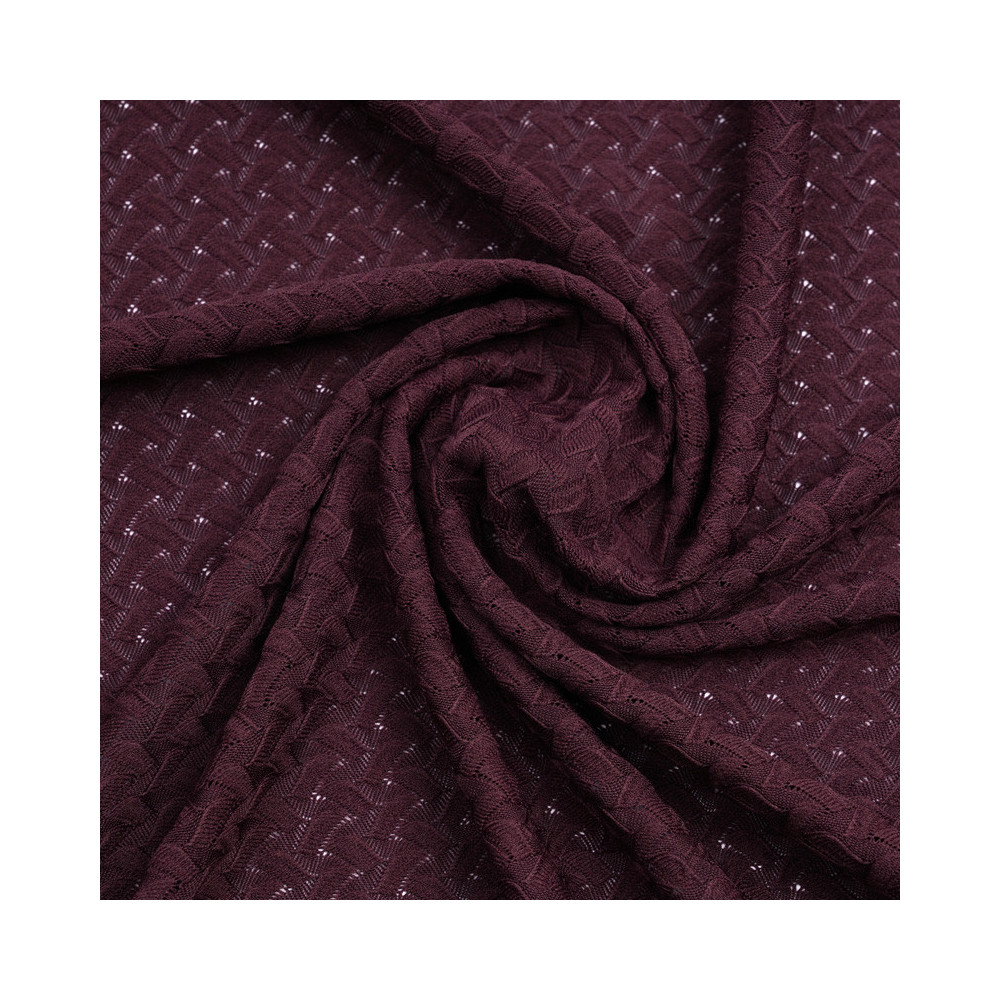 Tissu dentelle burgundy à motif vagues ajourées | pretty mercerie | mercerie en ligne