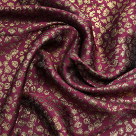 Tissu jacquard Tibetan red à motif léopard et fil lurex or | pretty mercerie | mercerie en ligne
