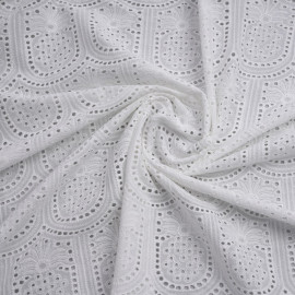 Tissu coton brodé blanc cassé à motif exotique vintage | pretty Mercerie | Mercerie en ligne