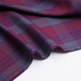 Tissu flanelle tissé à carreaux rhododendron, bleu et gris | Pretty Mercerie | mercerie en ligne