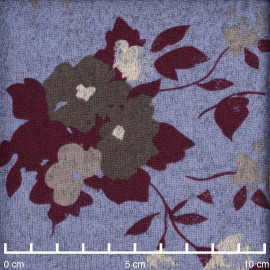 Tissu jersey bleu ciel à motif fleuri purple et gris | pretty mercerie | mercerie en ligne