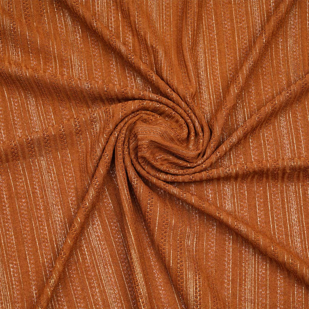 Tissu dentelle caramel à motif rayures ajourées or | Pretty Mercerie  | Mercerie en ligne