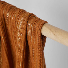 Tissu dentelle caramel à motif rayures ajourées or | Pretty Mercerie  | Mercerie en ligne