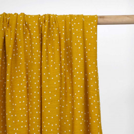 Tissu viscose ocre à motif petits pois blancs  | Pretty Mercerie | Mercerie en ligne