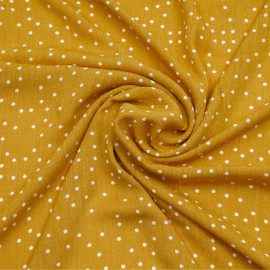 Tissu viscose ocre à motif petits pois blancs  | Pretty Mercerie | Mercerie en ligne