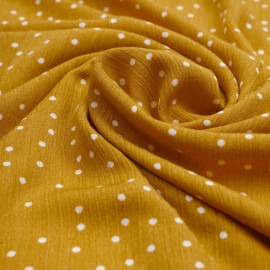 Tissu viscose ocre à motif petits pois blancs  | Pretty Mercerie | Mercerie en ligne