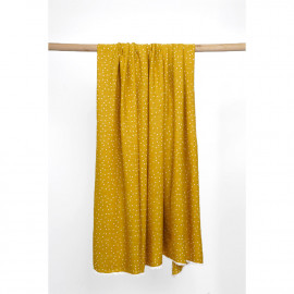 Tissu viscose ocre à motif petits pois blancs  | Pretty Mercerie | Mercerie en ligne