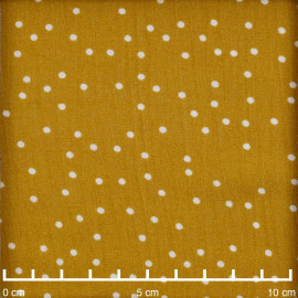 Tissu viscose ocre à motif petits pois blancs  | Pretty Mercerie | Mercerie en ligne