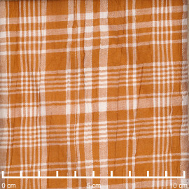 Tissu coton caramel effet froissé à carreaux blanc et fil lurex argenté | Pretty Mercerie | Mercerie en ligne