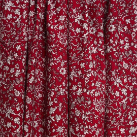 Tissu viscose lipstick red à motif fleurs des champs blanches | Pretty Mercerie | Mercerie en ligne
