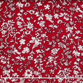 Tissu viscose lipstick red à motif fleurs des champs blanches | Pretty Mercerie | Mercerie en ligne