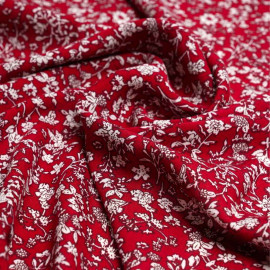 Tissu viscose lipstick red à motif fleurs des champs blanches | Pretty Mercerie | Mercerie en ligne