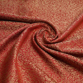 Tissu jacquard aurora red à motif tissé fleur beige | Pretty Mercerie | Mercerie en ligne