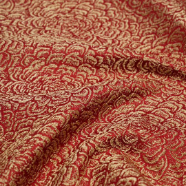 Tissu jacquard aurora red à motif tissé fleur beige | Pretty Mercerie | Mercerie en ligne