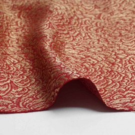Tissu jacquard aurora red à motif tissé fleur beige | Pretty Mercerie | Mercerie en ligne