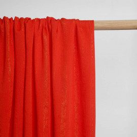 Tissu viscose flame scarlet à motif rayures fil lurex or | Pretty Mercerie | Mercerie en ligne