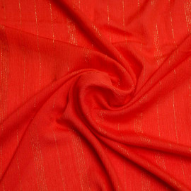 Tissu viscose flame scarlet à motif rayures fil lurex or | Pretty Mercerie | Mercerie en ligne