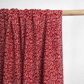Tissu viscose chili pepper à motif branches fleuries blanches | Pretty Mercerie | Mercerie en ligne