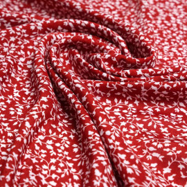 Tissu viscose chili pepper à motif branches fleuries blanches | Pretty Mercerie | Mercerie en ligne