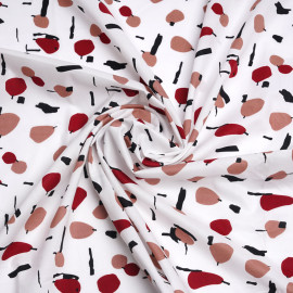 Tissu coton blanc à motif abstraits rosewood, rouge pompei et noir | Pretty Mercerie | Mercerie en ligne