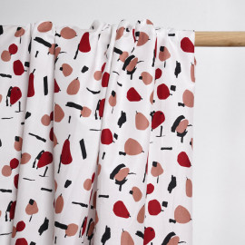 Tissu coton blanc à motif abstraits rosewood, rouge pompei et noir | Pretty Mercerie | Mercerie en ligne