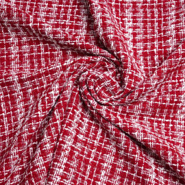 Tissu tweed rouge tango, blanc et fil lurex transparent | Pretty Mercerie | Mercerie en ligne