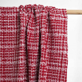 Tissu tweed rouge tango, blanc et fil lurex transparent | Pretty Mercerie | Mercerie en ligne