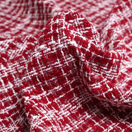 Tissu tweed rouge tango, blanc et fil lurex transparent | Pretty Mercerie | Mercerie en ligne