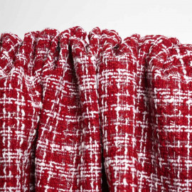 Tissu tweed rouge tango, blanc et fil lurex transparent | Pretty Mercerie | Mercerie en ligne