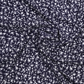 Tissu viscose bleu nuit à motif petites fleurs blanches | Pretty Mercerie | mercerie en ligne