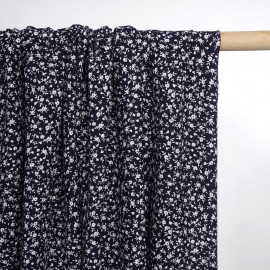 Tissu viscose bleu nuit à motif petites fleurs blanches | Pretty Mercerie | mercerie en ligne