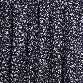 Tissu viscose bleu nuit à motif petites fleurs blanches | Pretty Mercerie | mercerie en ligne