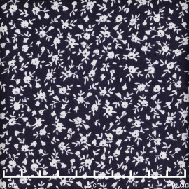 Tissu viscose bleu nuit à motif petites fleurs blanches | Pretty Mercerie | mercerie en ligne