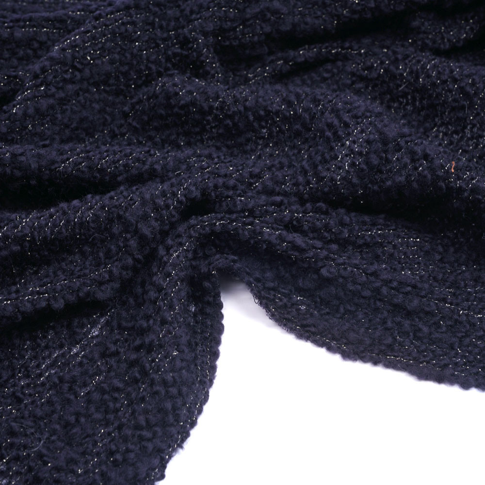 Tissu maille lainage bouclé et tricoté bleu marine et fil lurex or | Pretty Mercerie | mercerie en ligne