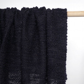 Tissu maille lainage bouclé et tricoté bleu marine et fil lurex or | Pretty Mercerie | mercerie en ligne