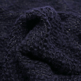Tissu maille lainage bouclé et tricoté bleu marine et fil lurex or | Pretty Mercerie | mercerie en ligne
