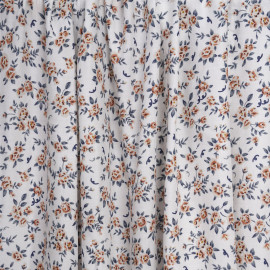Tissu viscose blanche à motif bouquet de rose rust et bleu | Pretty Mercerie | mercerie en ligne