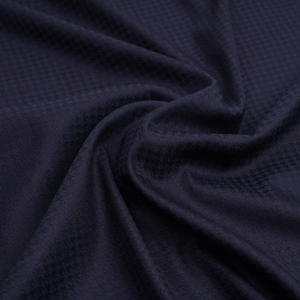 Tissu flanelle de laine bleu marine à motif pied de poule noir | Pretty Mercerie | mercerie en ligne