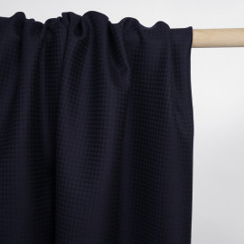 Tissu flanelle de laine bleu marine à motif pied de poule noir | Pretty Mercerie | mercerie en ligne